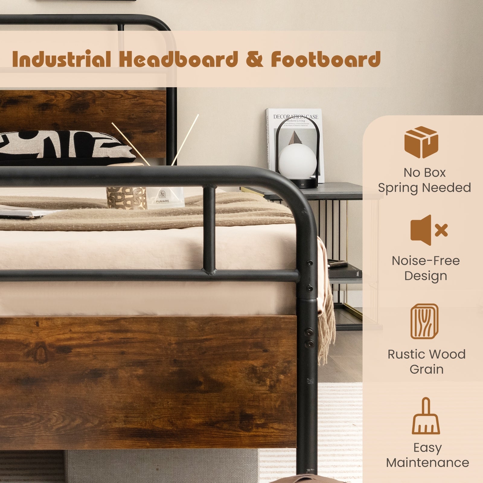 Twin Size Bed Frame With Industrial Headboard, Black Simple Bed Frame at Gallery Canada