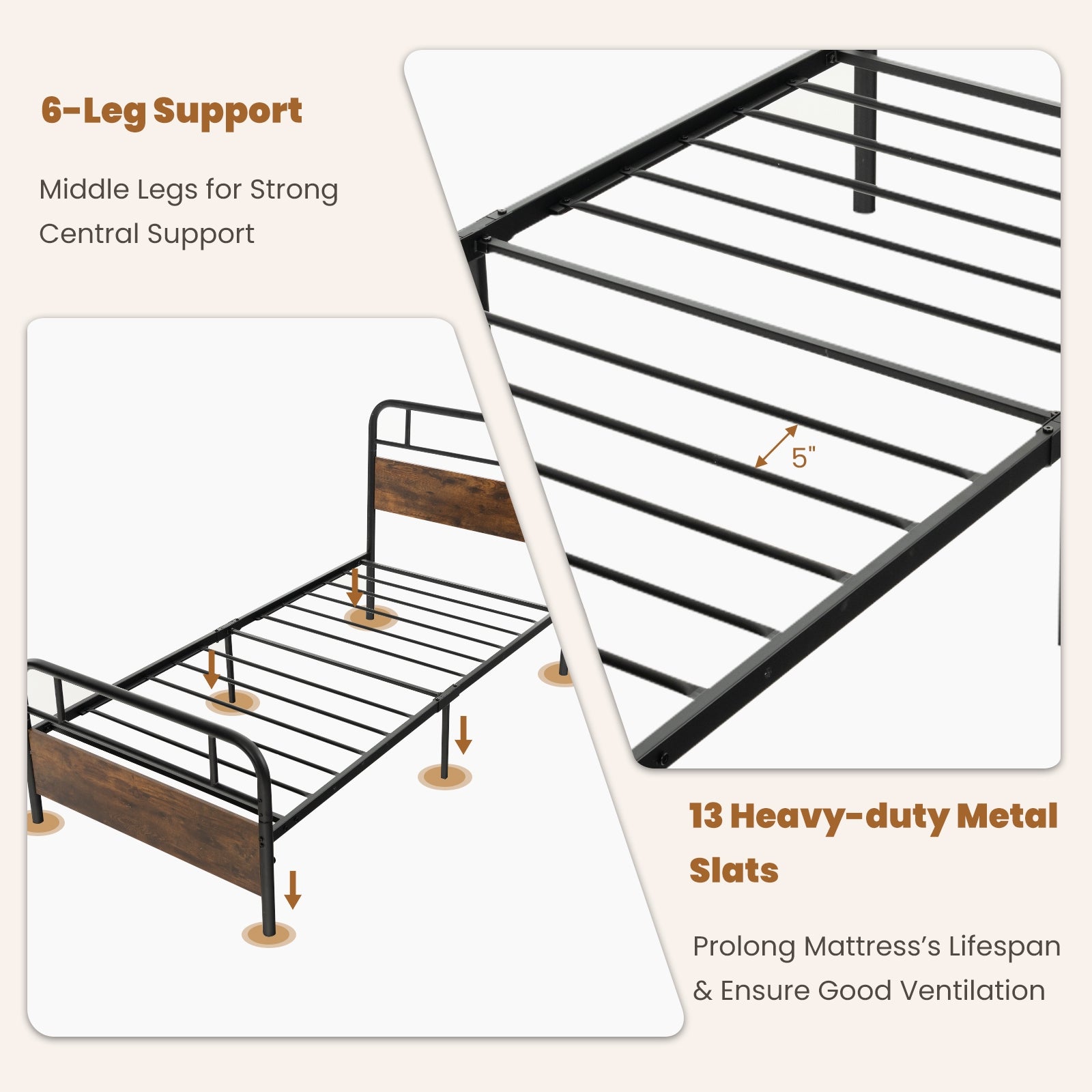 Twin Size Bed Frame With Industrial Headboard, Black Simple Bed Frame at Gallery Canada