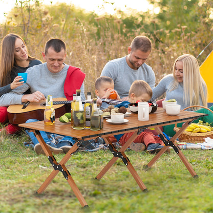 Folding Lightweight Aluminum Camping Table, Wood Grain-L, Natural Camping Furniture at Gallery Canada