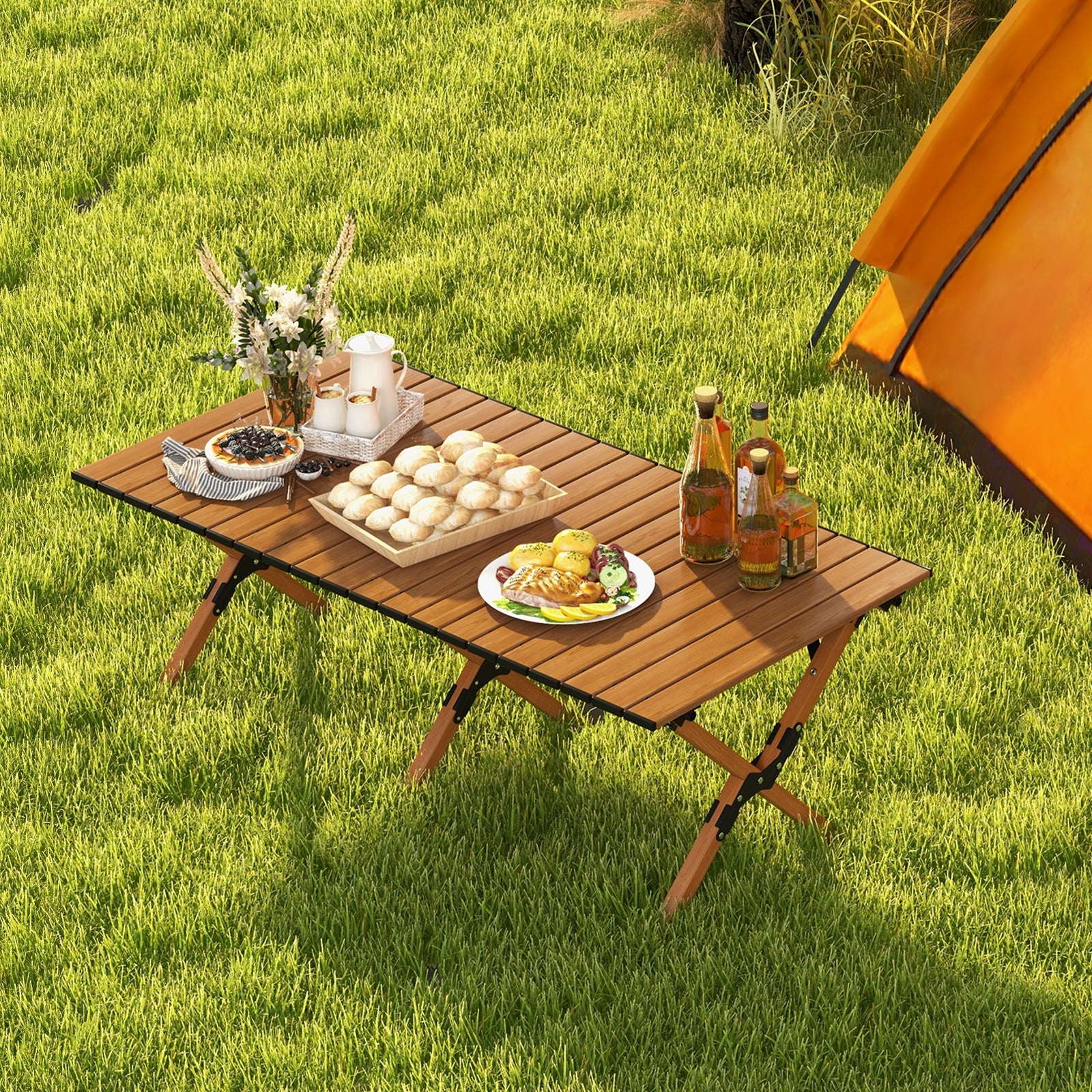 Folding Lightweight Aluminum Camping Table, Wood Grain-L, Natural Camping Furniture at Gallery Canada