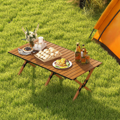 Folding Lightweight Aluminum Camping Table, Wood Grain-L, Natural Camping Furniture at Gallery Canada