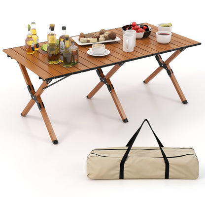 Folding Lightweight Aluminum Camping Table, Wood Grain-L, Natural Camping Furniture at Gallery Canada