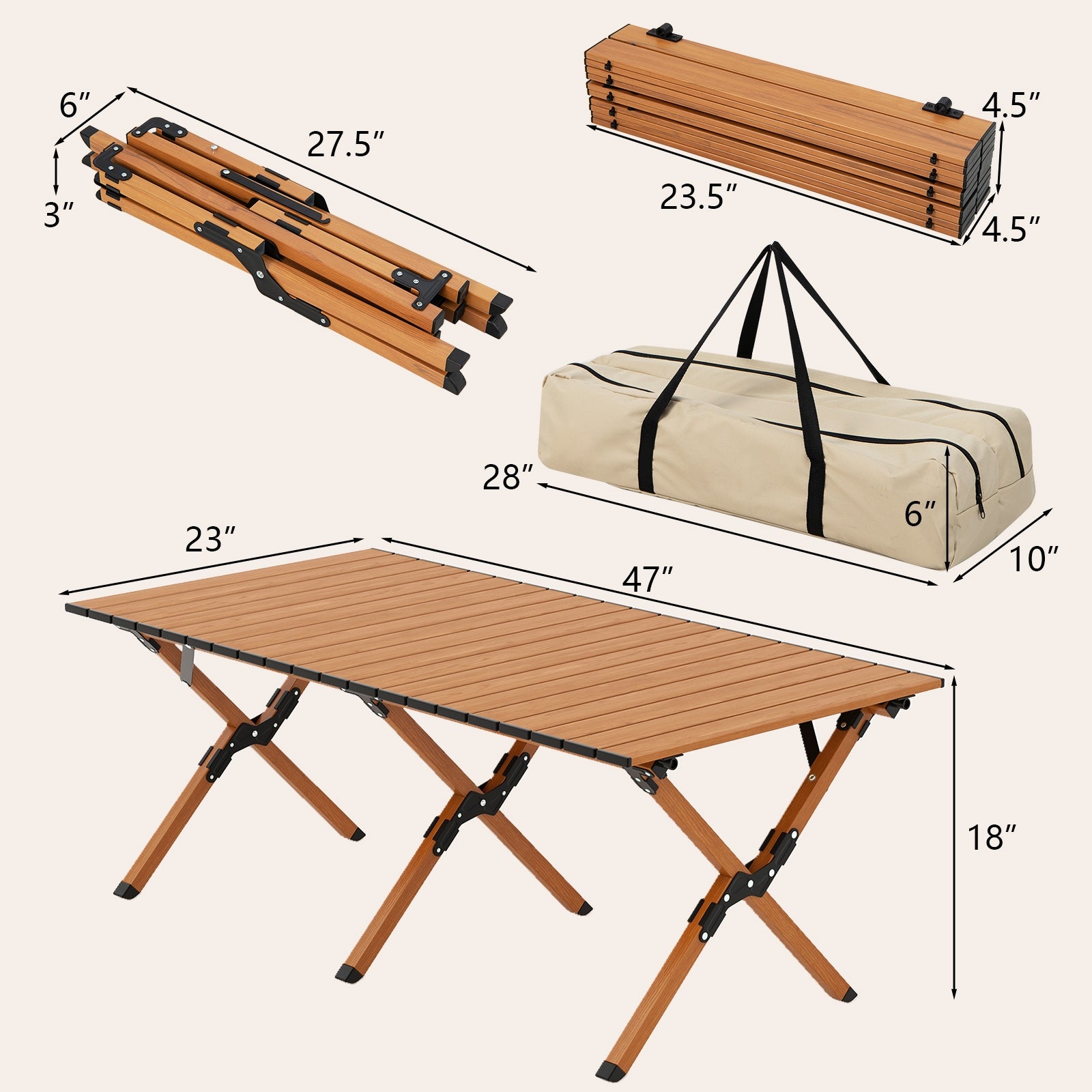 Folding Lightweight Aluminum Camping Table, Wood Grain-L, Natural Camping Furniture at Gallery Canada