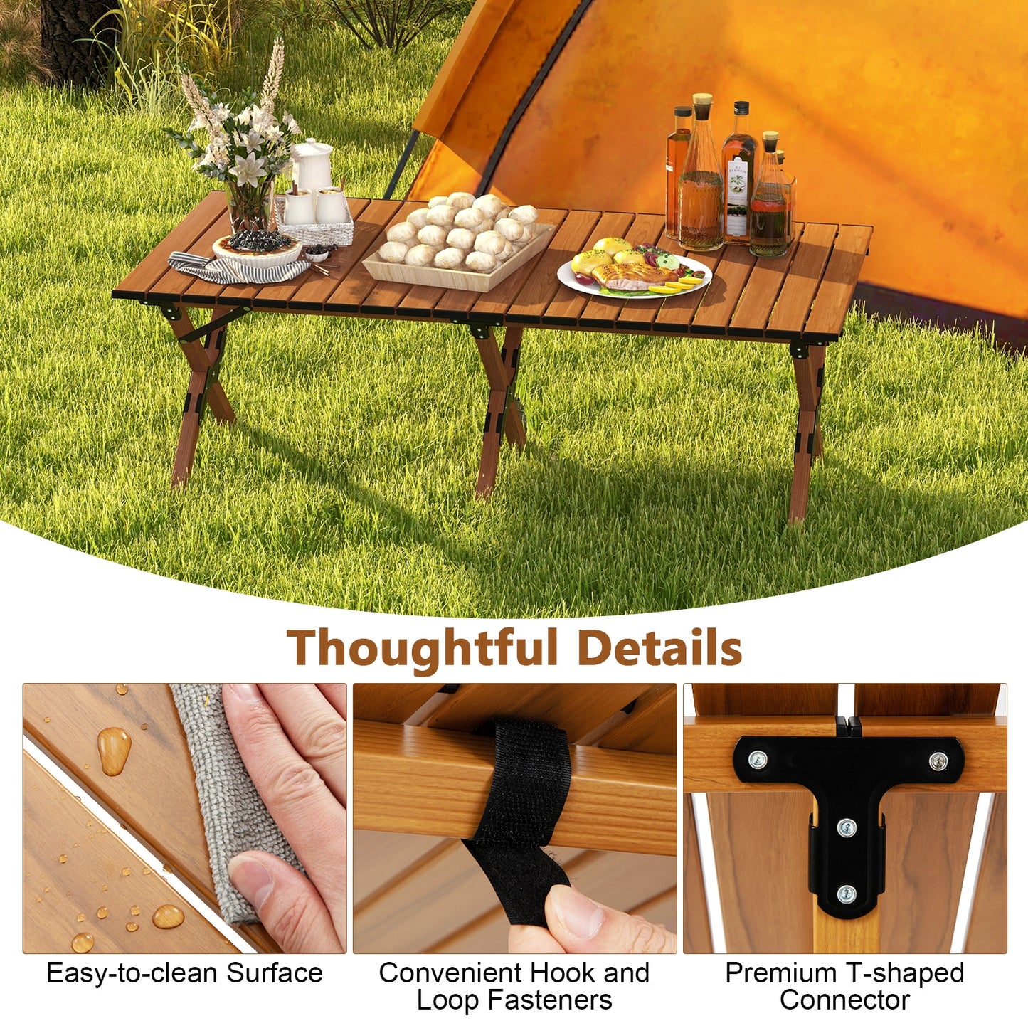 Folding Lightweight Aluminum Camping Table, Wood Grain-L, Natural Camping Furniture at Gallery Canada