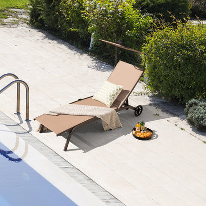 Heavy-Duty Adjustable Chaise Lounge Chair With Canopy, Cup Holder, Wheels, Brown Outdoor Chaise Lounges at Gallery Canada