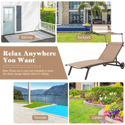Heavy-Duty Adjustable Chaise Lounge Chair With Canopy, Cup Holder, Wheels, Brown Outdoor Chaise Lounges at Gallery Canada