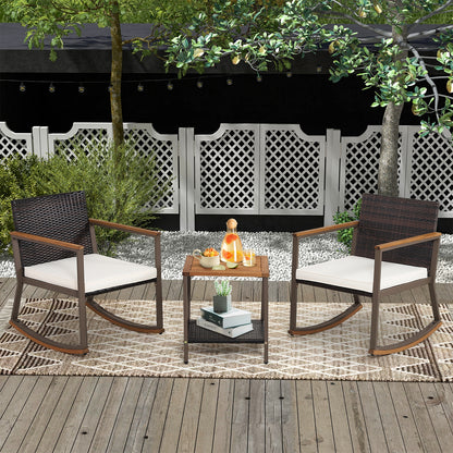 Rattan Rocking Bistro Set, 3 Pieces, Coffee Table, Cushions, Off White Patio Conversation Sets at Gallery Canada