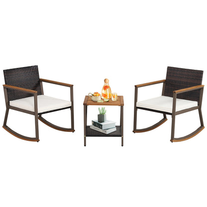 Rattan Rocking Bistro Set, 3 Pieces, Coffee Table, Cushions, Off White Patio Conversation Sets at Gallery Canada