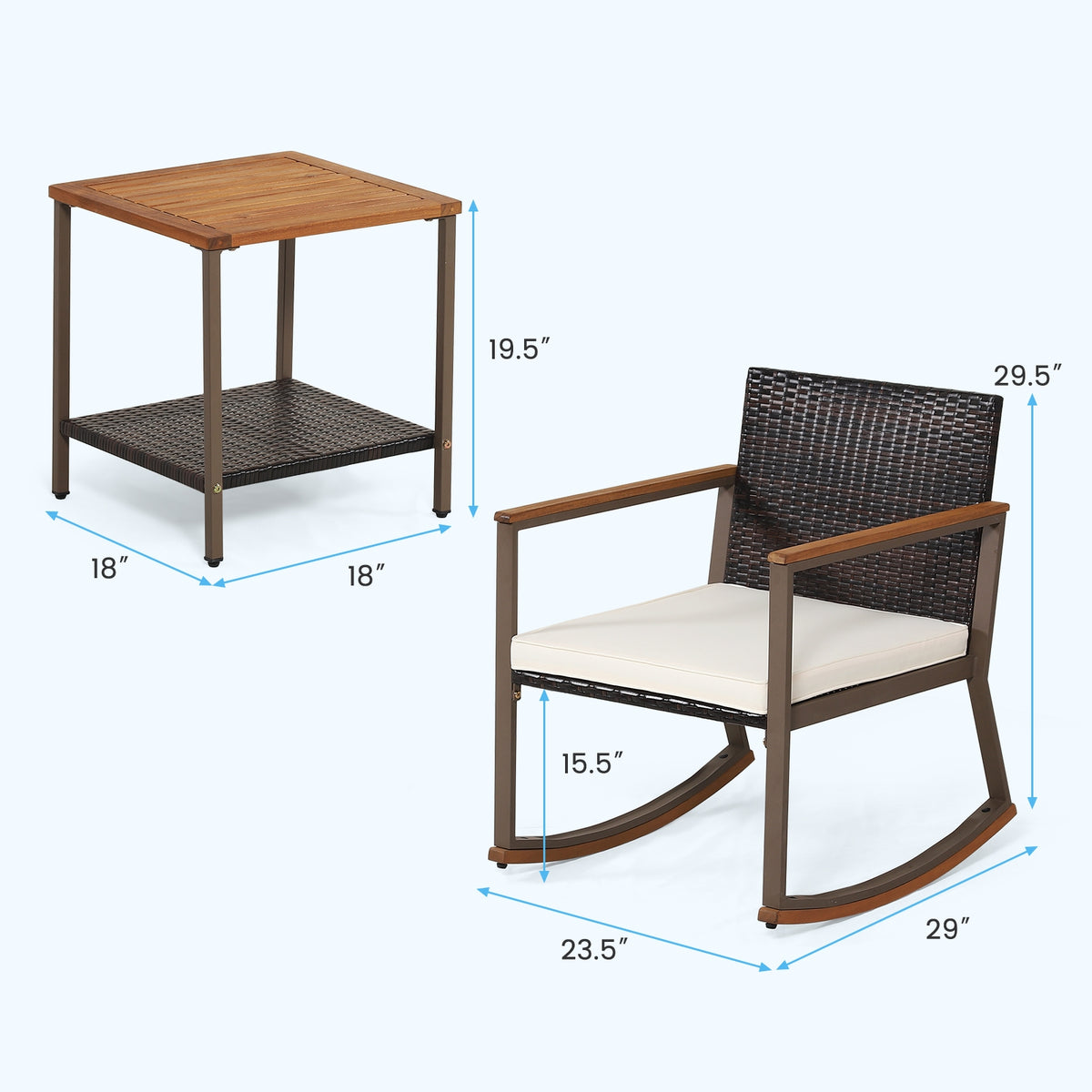 Rattan Rocking Bistro Set, 3 Pieces, Coffee Table, Cushions, Off White Patio Conversation Sets at Gallery Canada