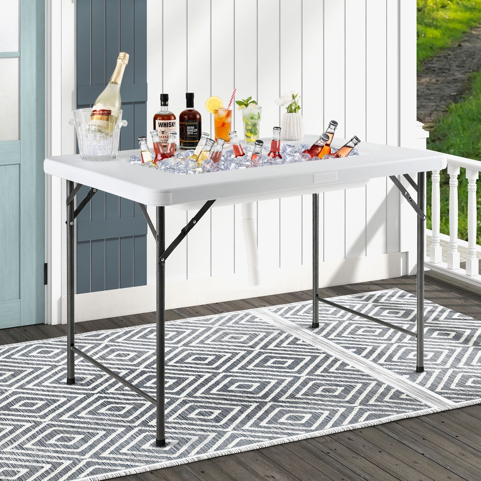 4 Feet Folding Ice Bin Table With Skirt, White Camping Furniture at Gallery Canada