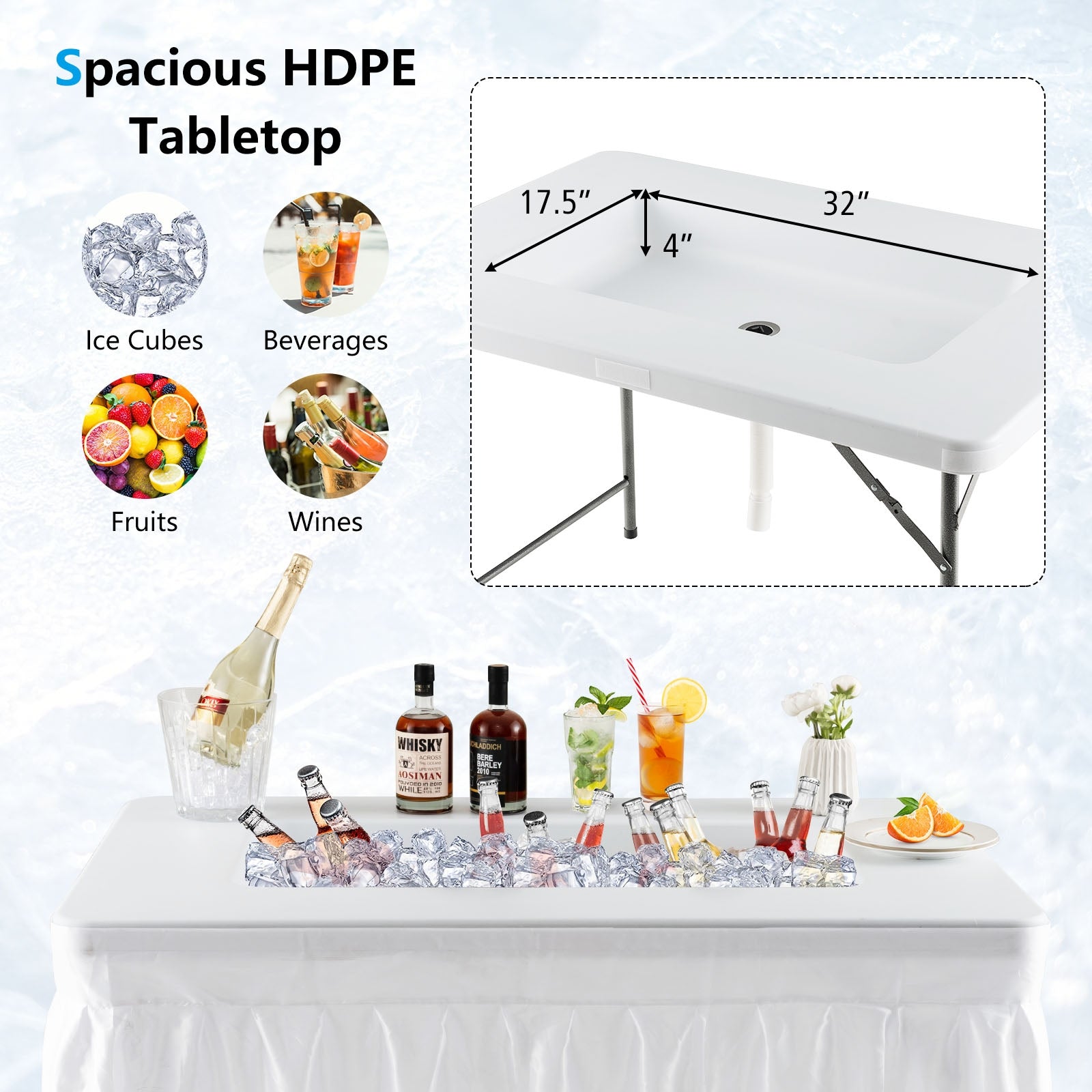 4 Feet Folding Ice Bin Table With Skirt, White Camping Furniture at Gallery Canada