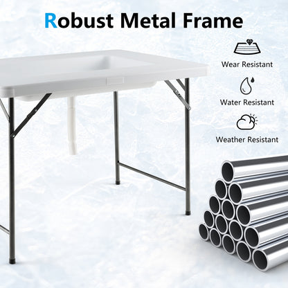4 Feet Folding Ice Bin Table With Skirt, White Camping Furniture at Gallery Canada