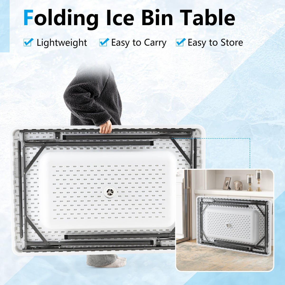 4 Feet Folding Ice Bin Table With Skirt, White Camping Furniture at Gallery Canada
