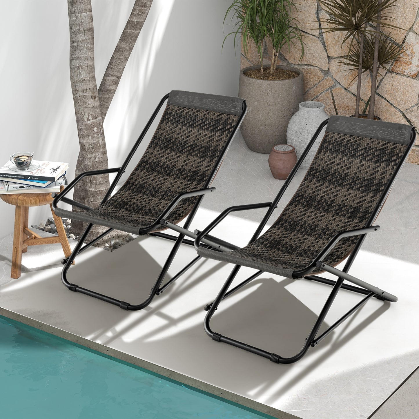 Patio PE Wicker Rocking Chair, With Armrests And Metal Frame, Gray Patio Rocking Chairs & Gliders at Gallery Canada