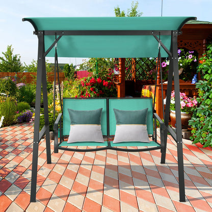 2 Person Patio Swing, Weather Resistant Glider, Adjustable Canopy, Green Porch Swings at Gallery Canada