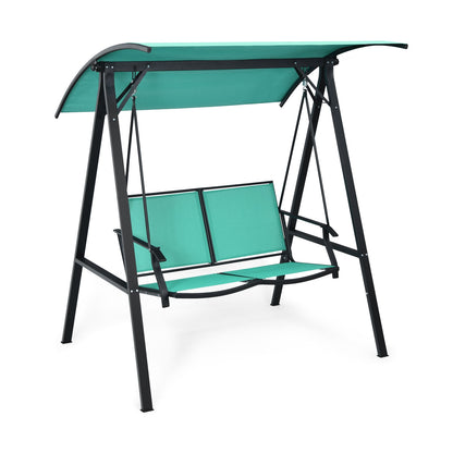 2 Person Patio Swing, Weather Resistant Glider, Adjustable Canopy, Green Porch Swings at Gallery Canada