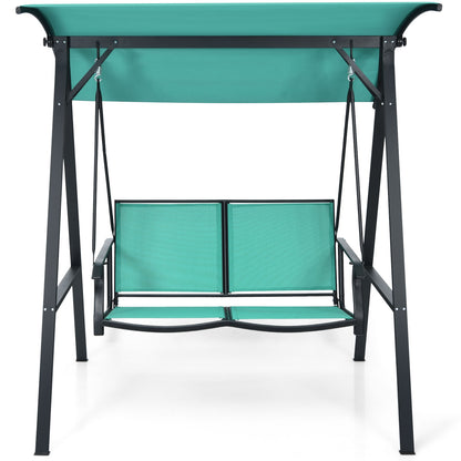 2 Person Patio Swing, Weather Resistant Glider, Adjustable Canopy, Green Porch Swings at Gallery Canada
