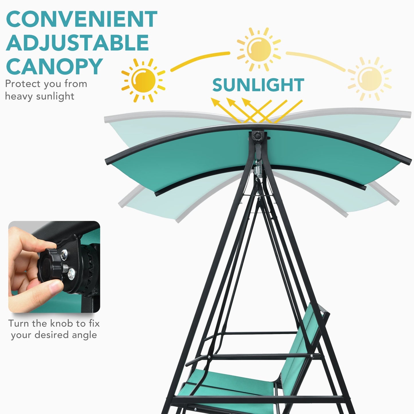 2 Person Patio Swing, Weather Resistant Glider, Adjustable Canopy, Green Porch Swings at Gallery Canada