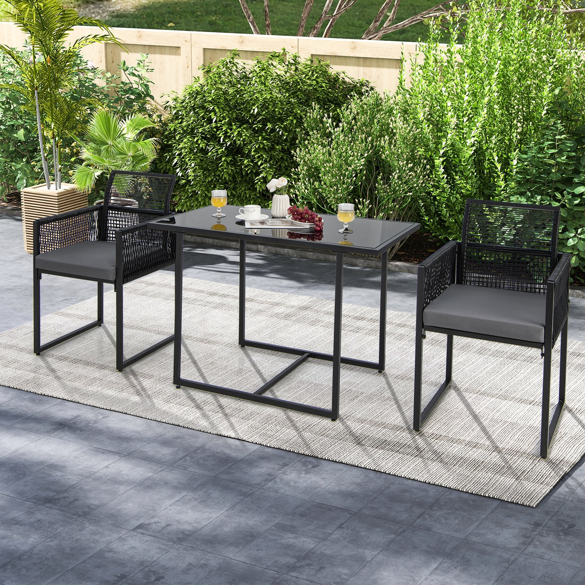 3-Piece Outdoor Dining Set, Folding Backrest, Seat Cushions, Black Patio Dining Sets at Gallery Canada
