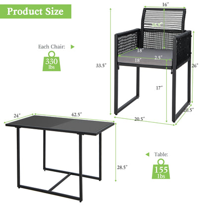 3-Piece Outdoor Dining Set, Folding Backrest, Seat Cushions, Black Patio Dining Sets at Gallery Canada