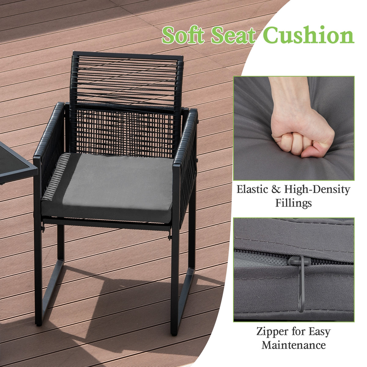 3-Piece Outdoor Dining Set, Folding Backrest, Seat Cushions, Black Patio Dining Sets at Gallery Canada