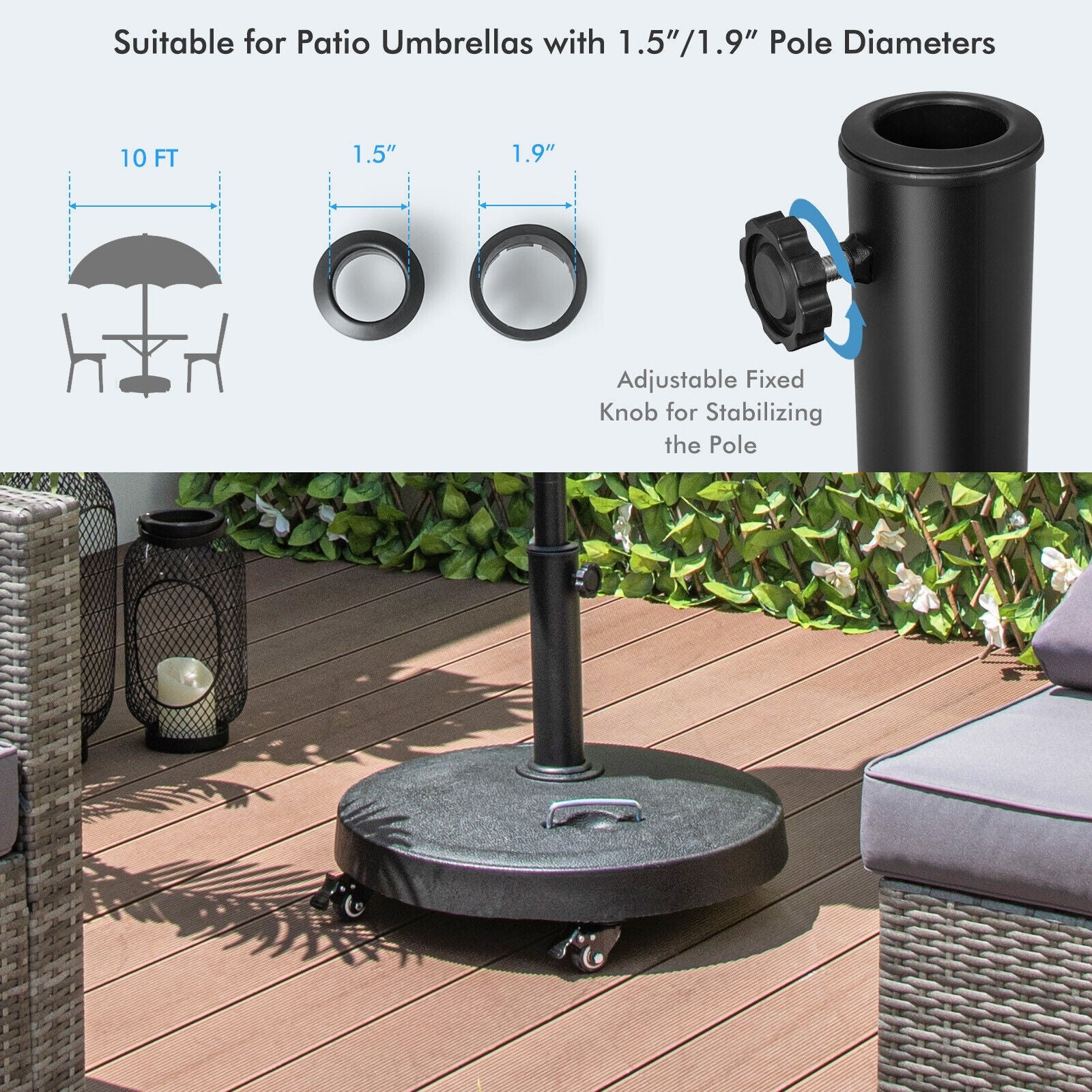 51LBS 20.5Inch Outdoor Umbrella Base With Wheels, Black Outdoor Umbrella Bases at Gallery Canada