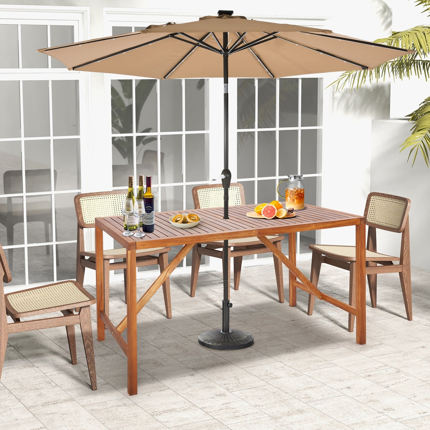 67 Inch Acacia Wood Patio Dining Table, Natural Patio Dining Tables at Gallery Canada