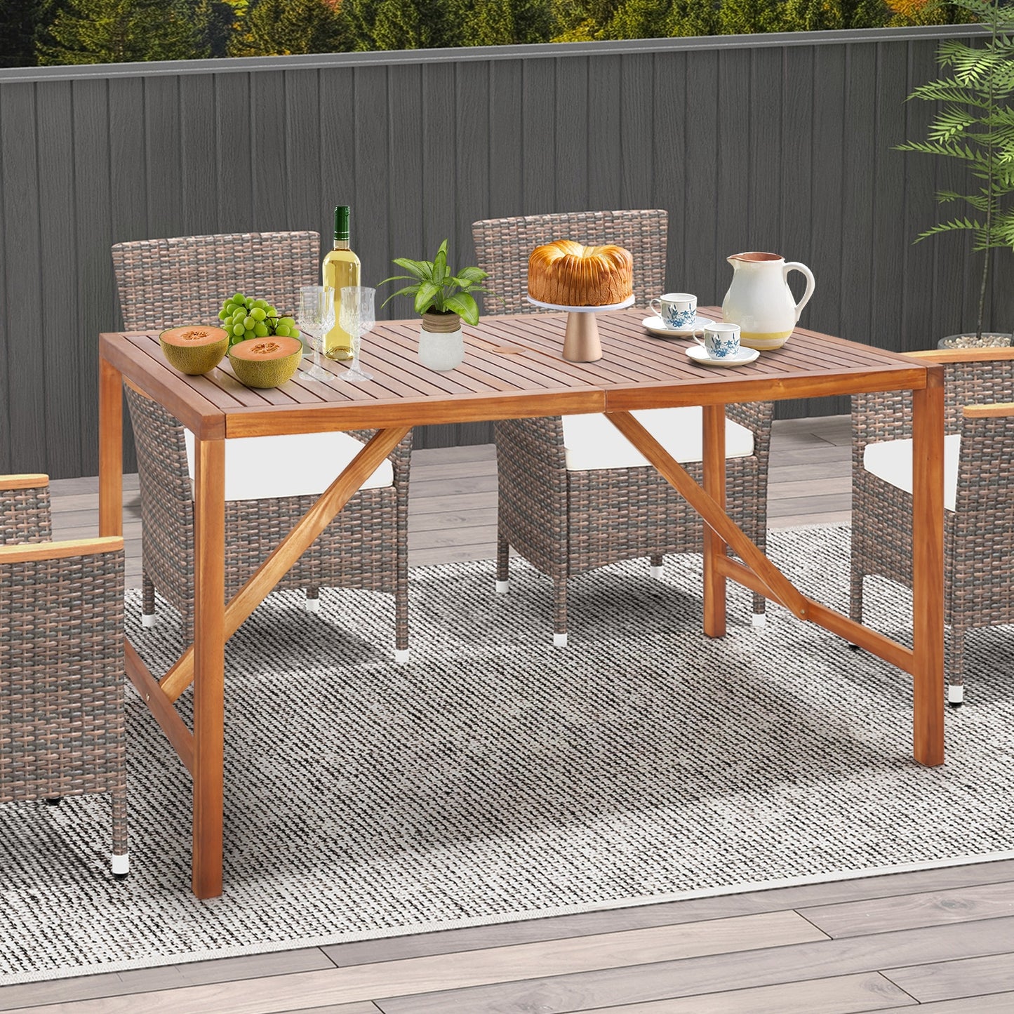67 Inch Acacia Wood Patio Dining Table, Natural Patio Dining Tables at Gallery Canada