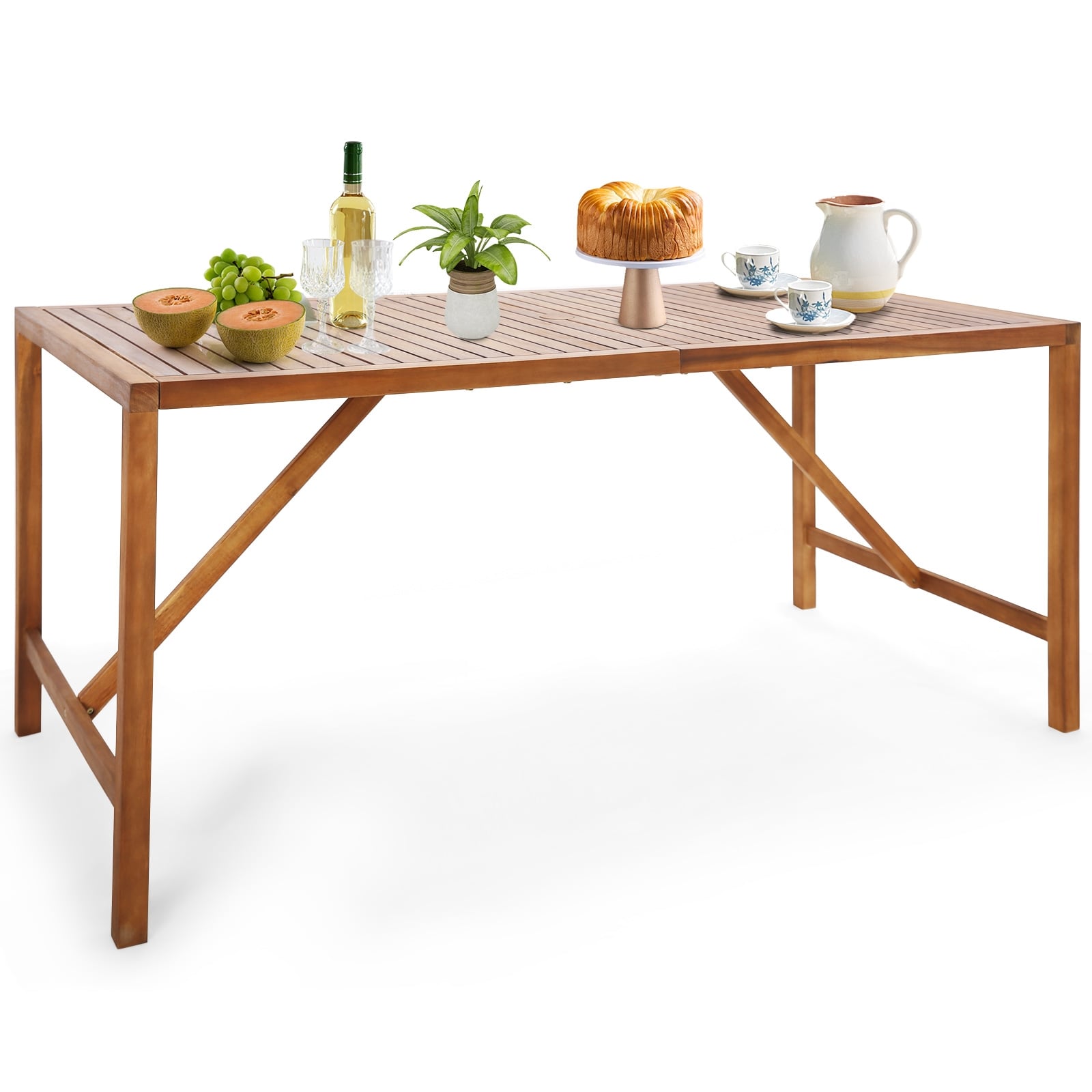 67 Inch Acacia Wood Patio Dining Table, Natural Patio Dining Tables Natural at Gallery Canada