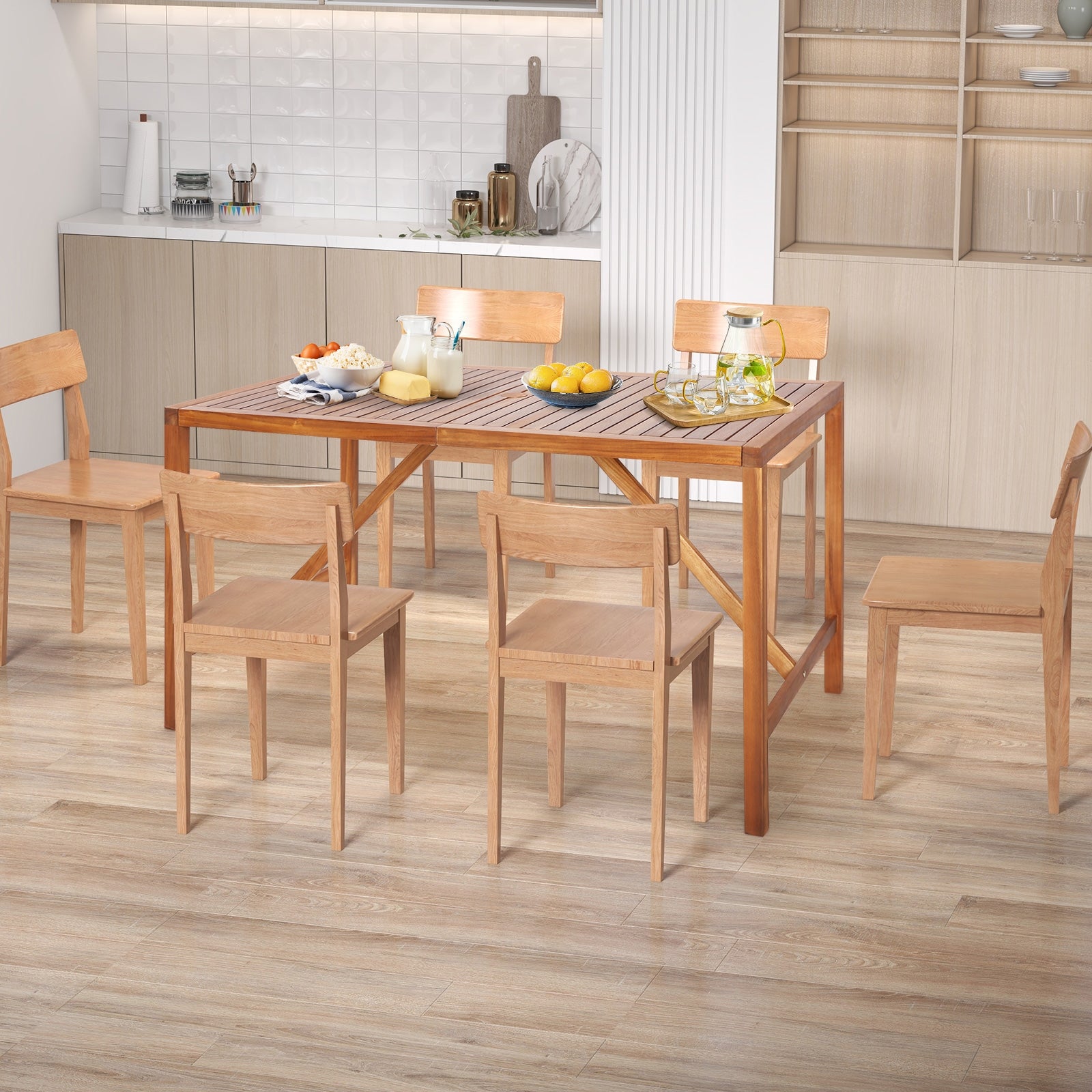 67 Inch Acacia Wood Patio Dining Table, Natural Patio Dining Tables at Gallery Canada