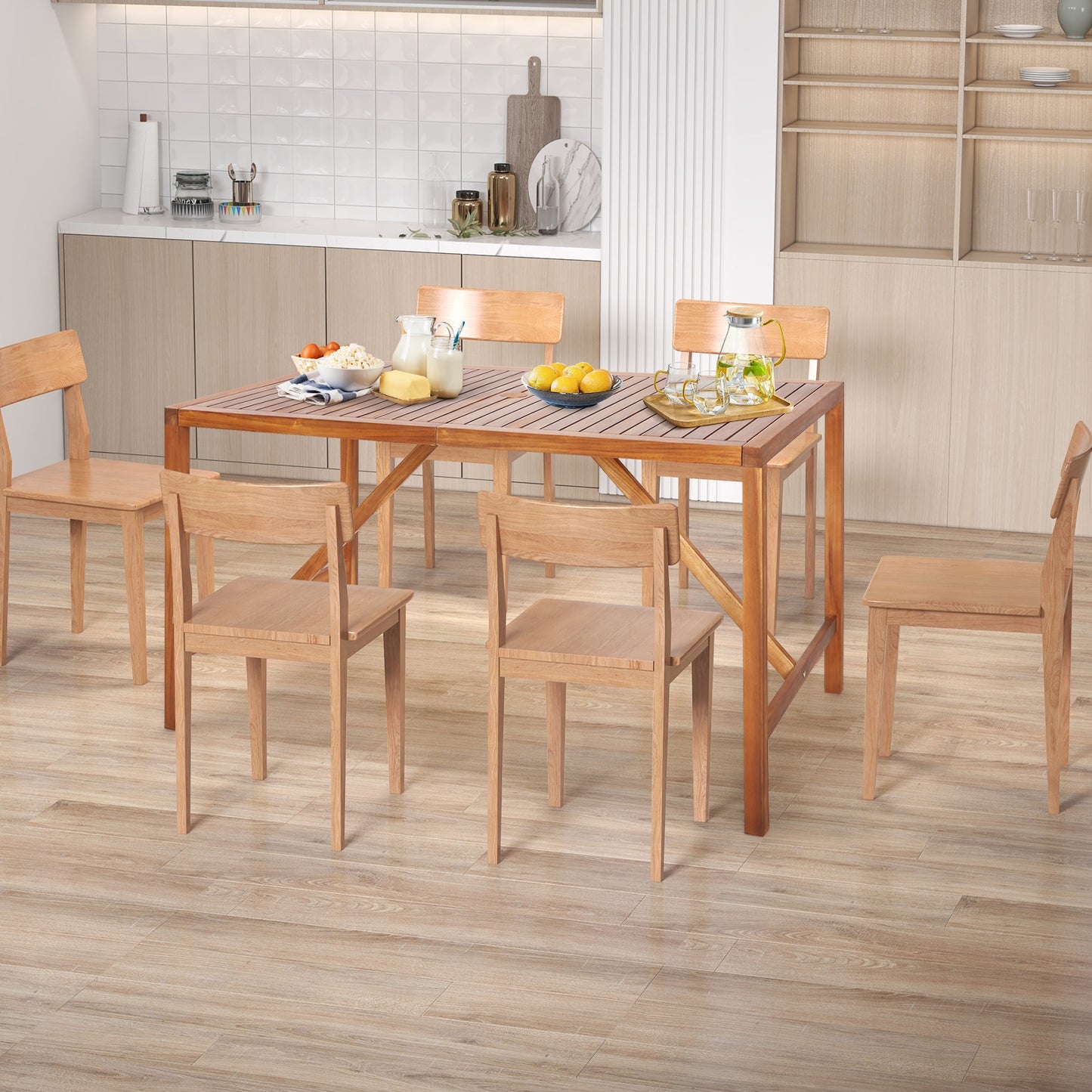 67 Inch Acacia Wood Patio Dining Table, Natural Patio Dining Tables at Gallery Canada