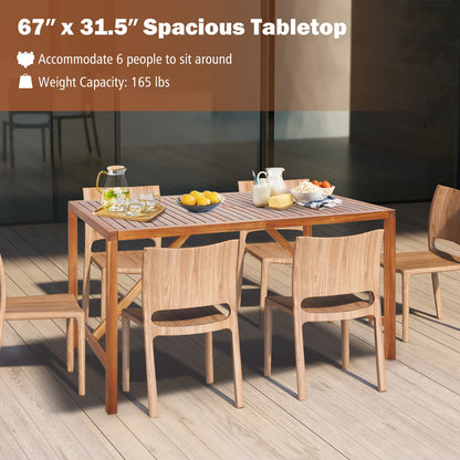 67 Inch Acacia Wood Patio Dining Table, Natural Patio Dining Tables at Gallery Canada
