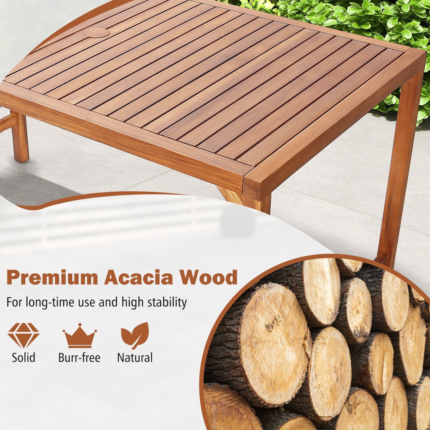 67 Inch Acacia Wood Patio Dining Table, Natural Patio Dining Tables at Gallery Canada
