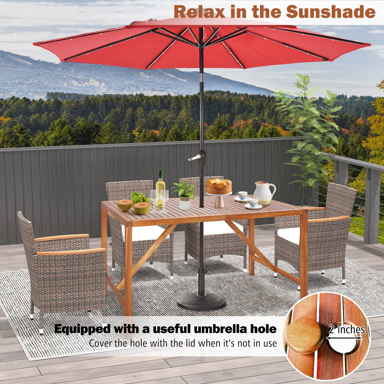 67 Inch Acacia Wood Patio Dining Table, Natural Patio Dining Tables at Gallery Canada