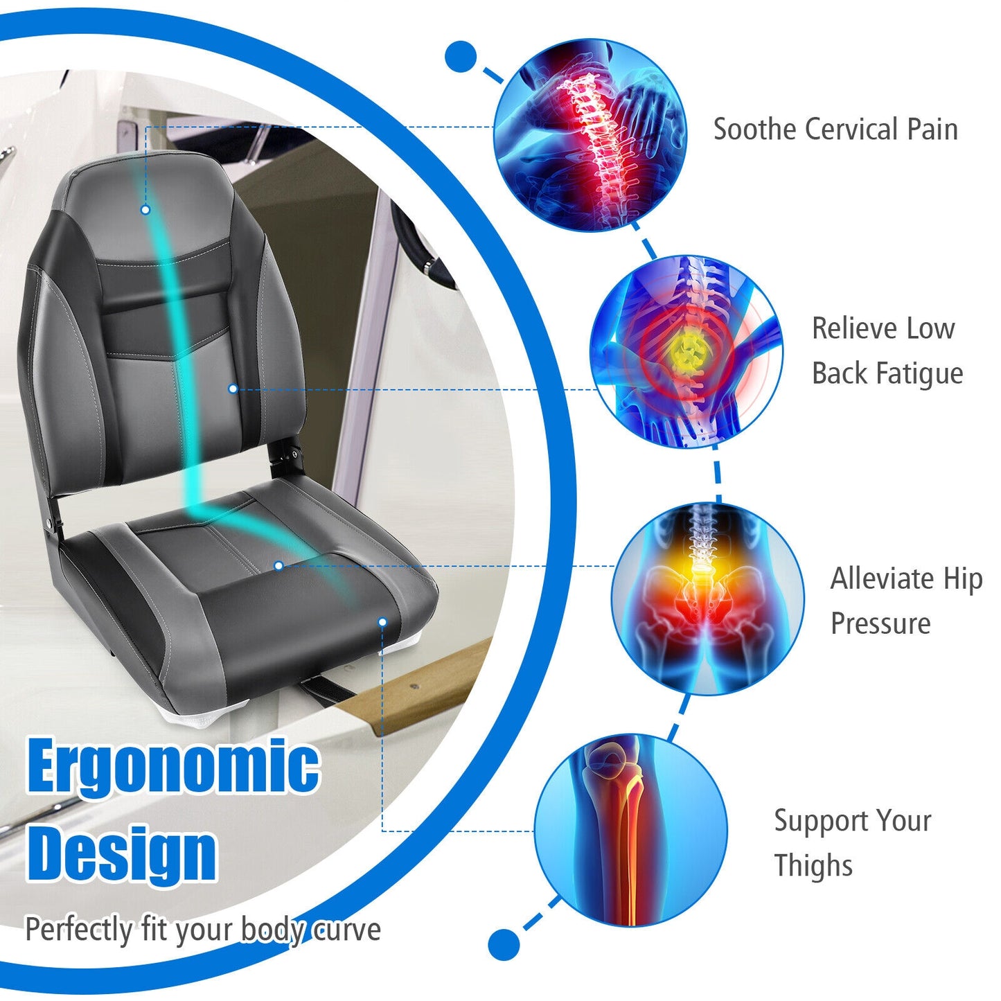 High Back Folding Boat Seat, Sponge Cushion, Flexible Hinges, 1 Piece, Black Water Sports at Gallery Canada