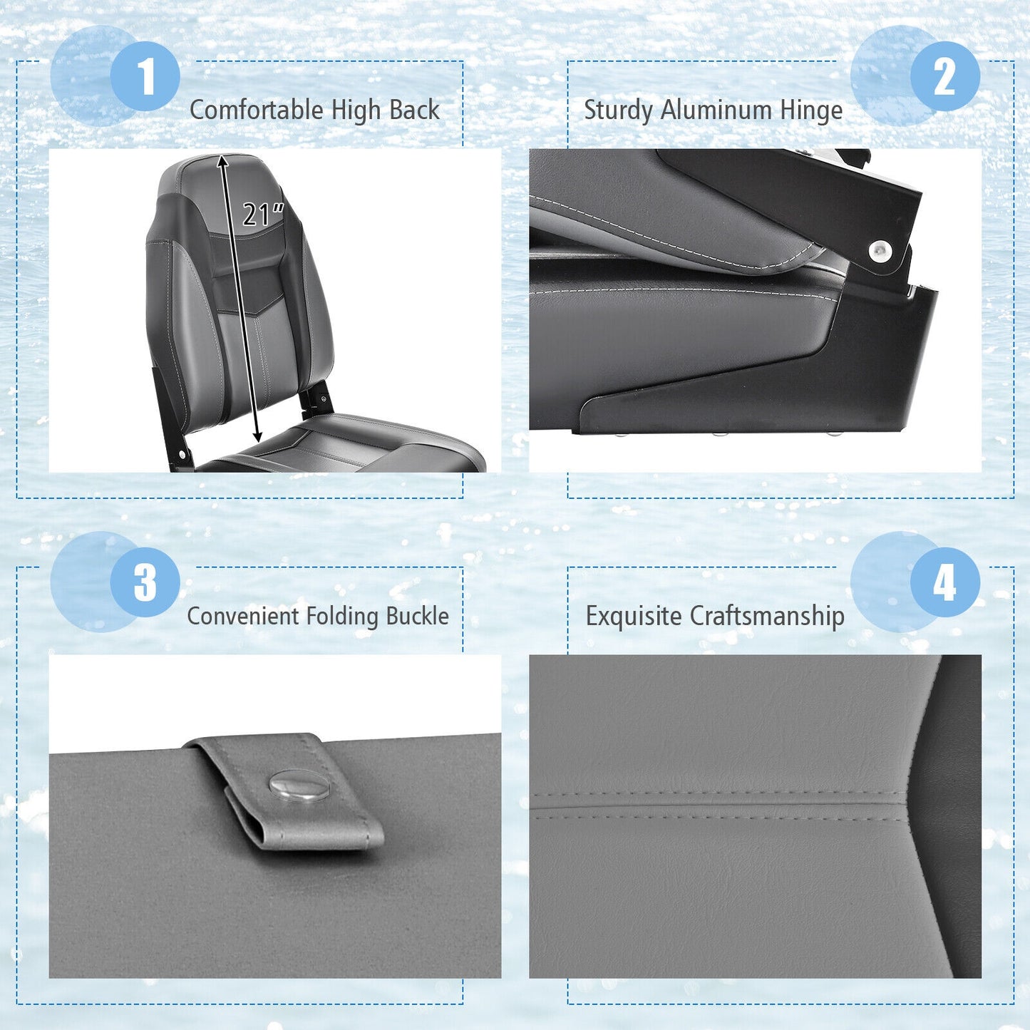 High Back Folding Boat Seat, Sponge Cushion, Flexible Hinges, 1 Piece, Black Water Sports at Gallery Canada