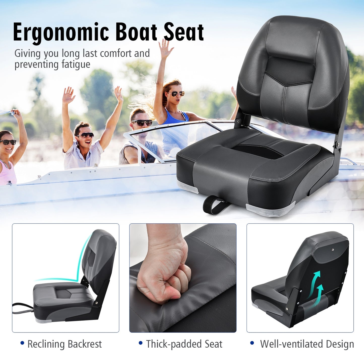 Set Of 2 Folding Low Back Fishing Boat Seats, Black Swimming at Gallery Canada