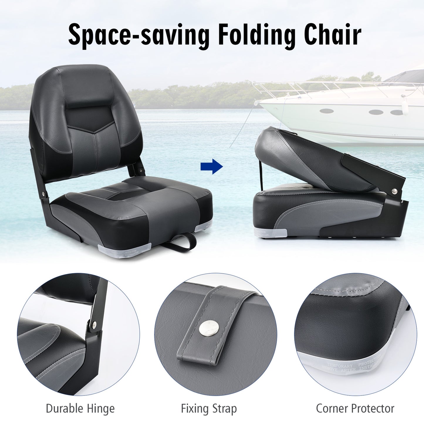 Set Of 2 Folding Low Back Fishing Boat Seats, Black Swimming at Gallery Canada