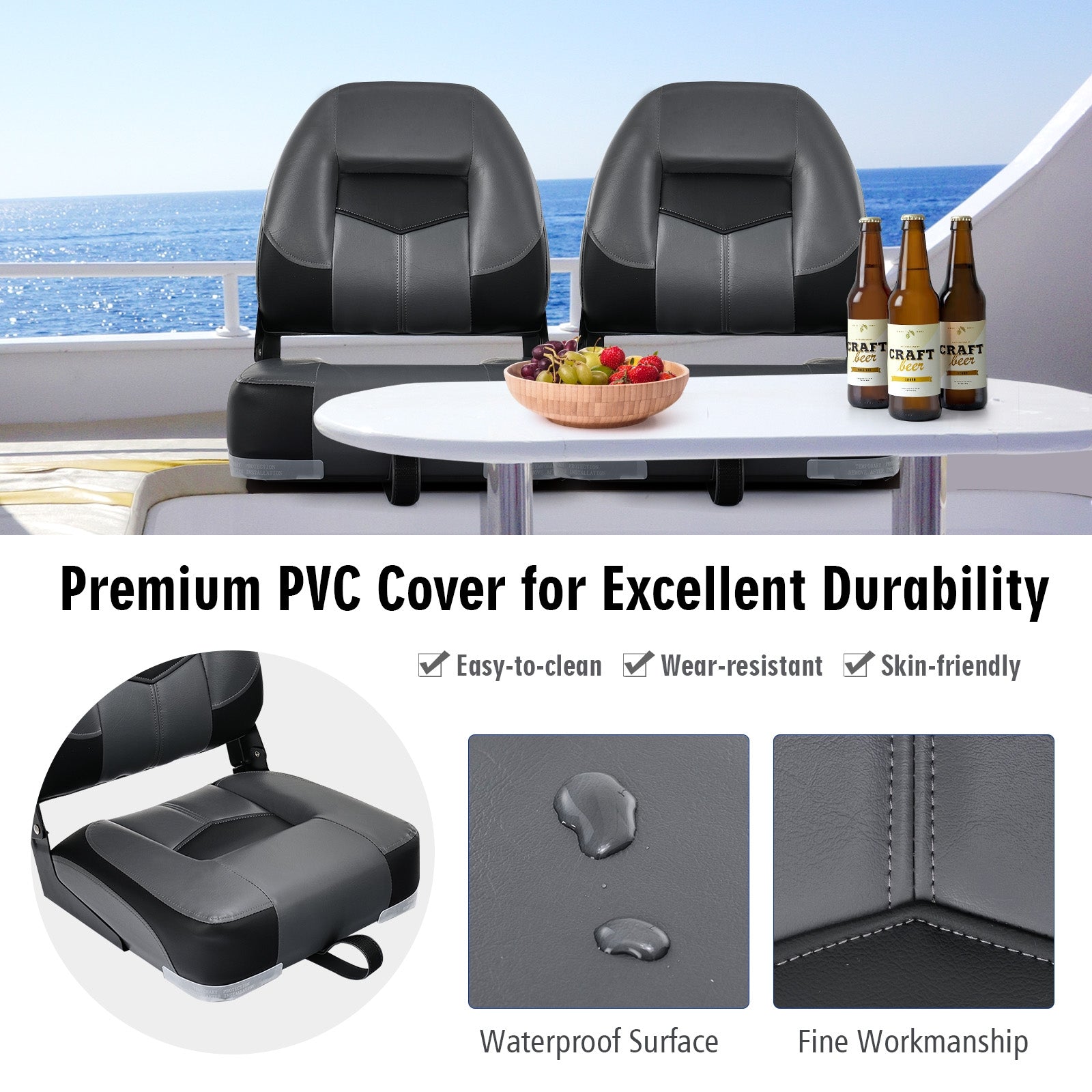 Set Of 2 Folding Low Back Fishing Boat Seats, Black Swimming at Gallery Canada