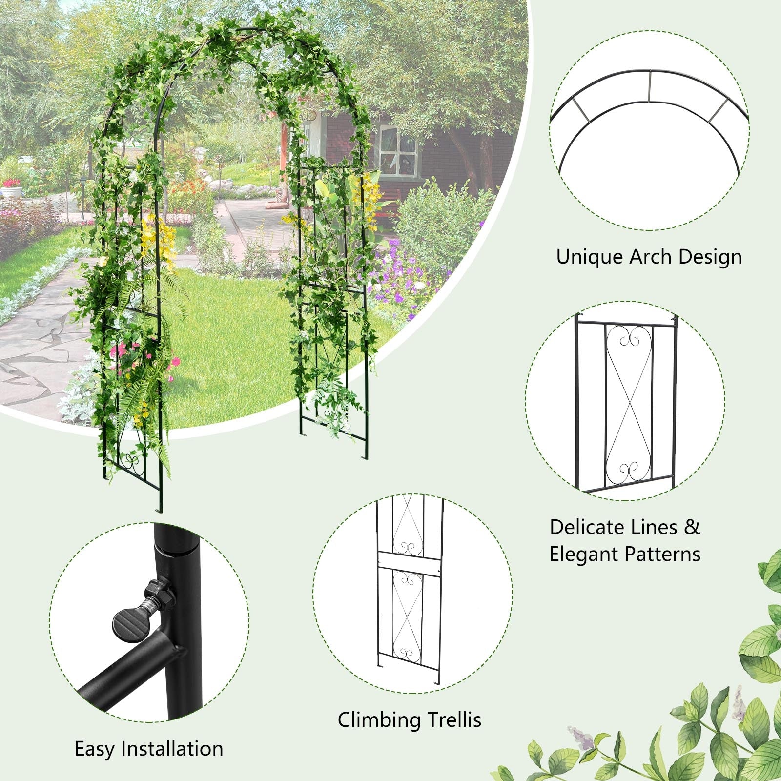 Garden Arch Arbor Trellis, Patio Plant Stand Rack Archway, Black Outdoor Decor at Gallery Canada
