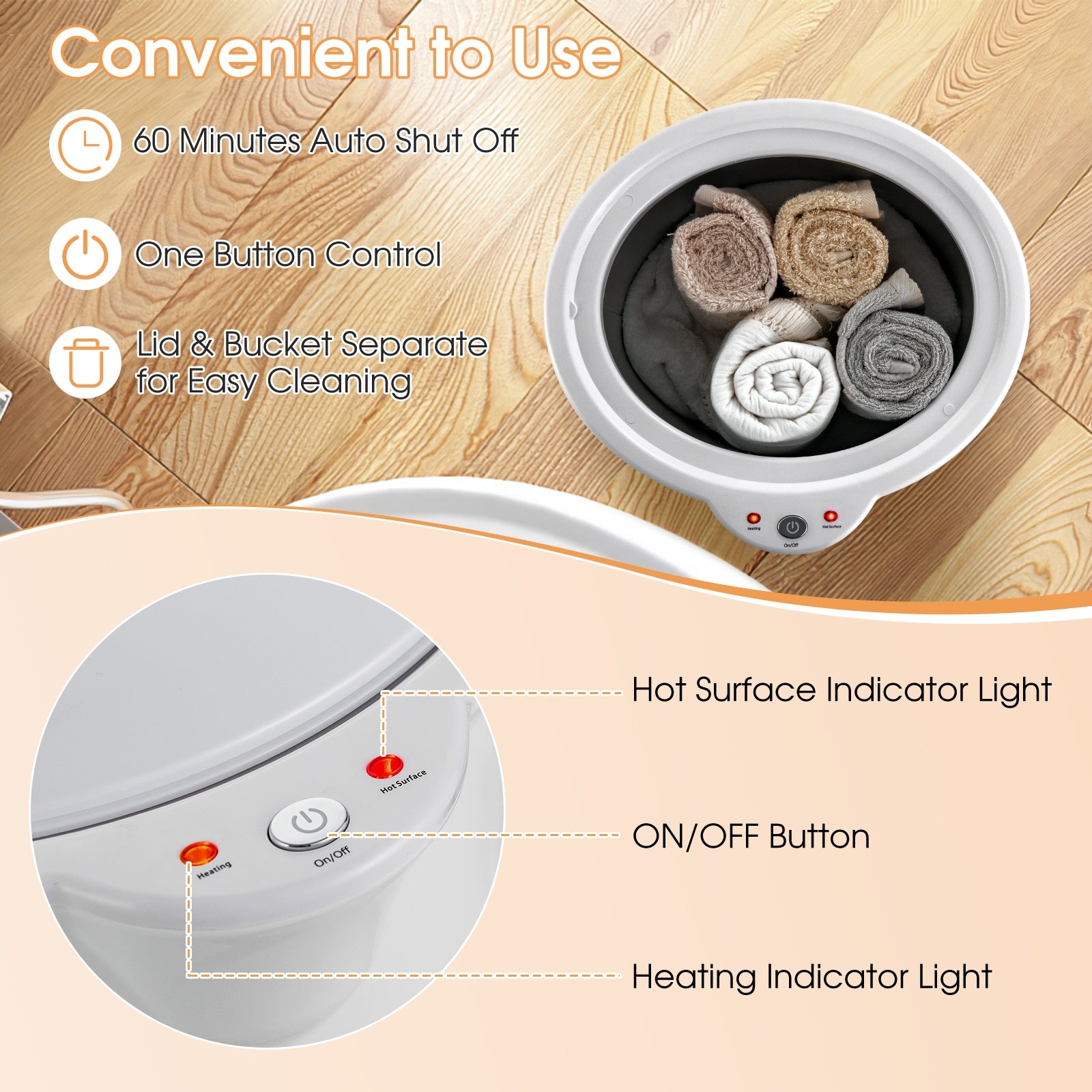 Towel Warmer Bucket With Fragrance Holder, Auto Shut, Gray Massage at Gallery Canada