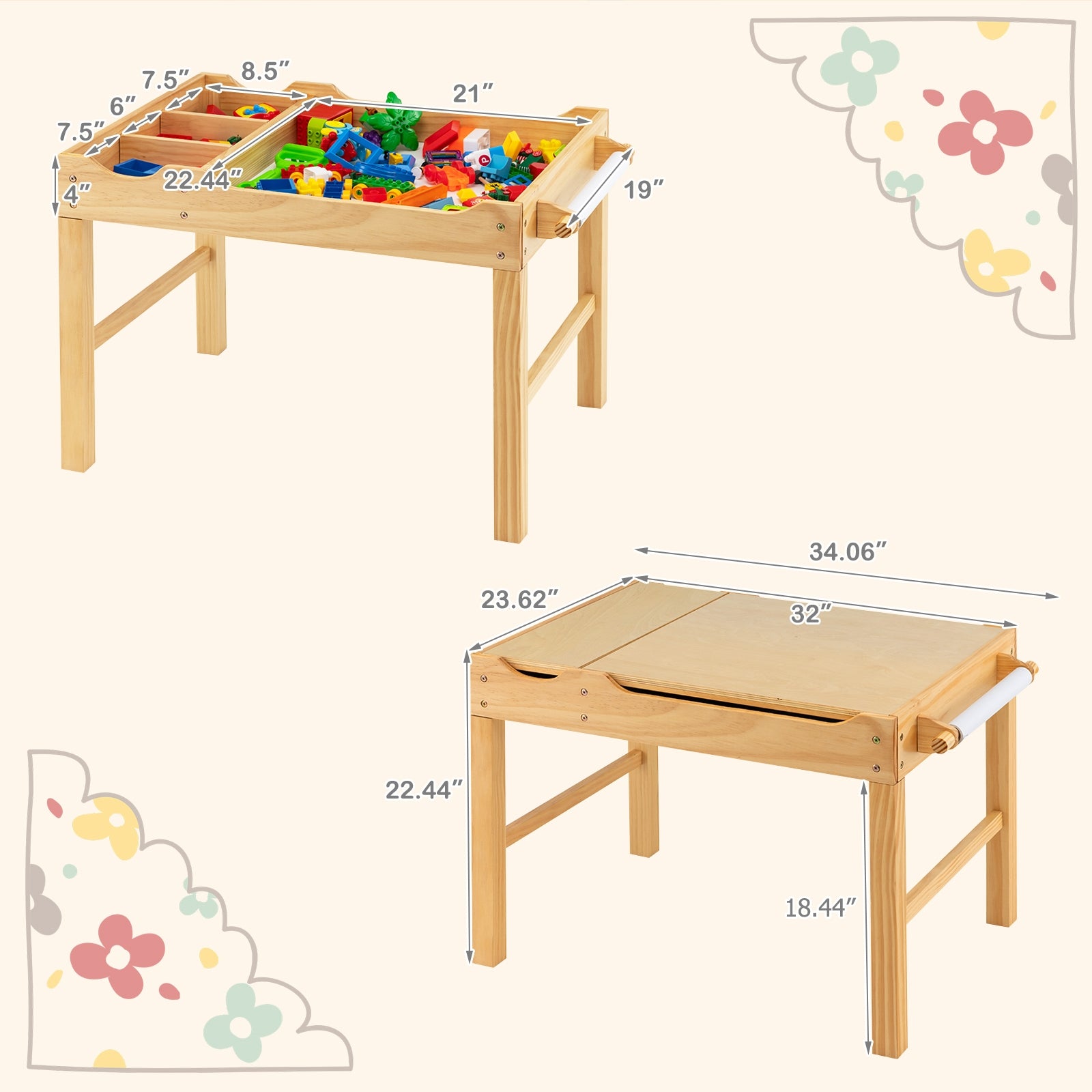 Kids Wooden Activity Play Table With Storage, Natural Kids Table & Chair Sets at Gallery Canada