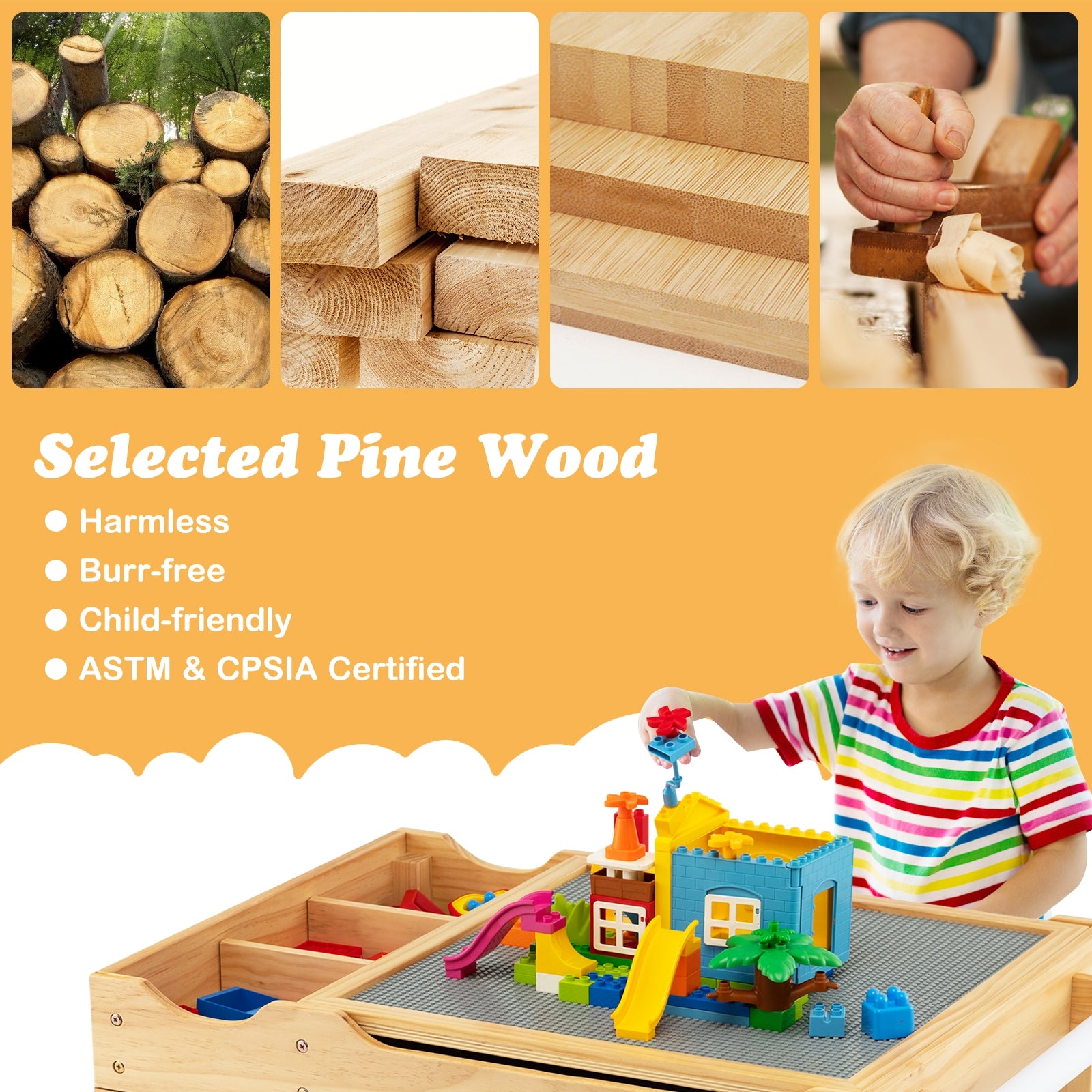 Kids Wooden Activity Play Table With Storage, Natural Kids Table & Chair Sets at Gallery Canada