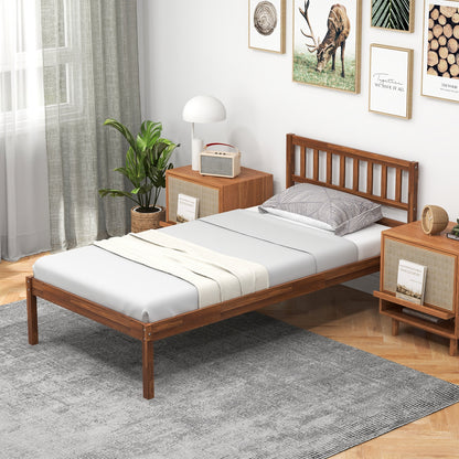 Twin/Full/Queen Size Wood Bed Frame with Headboard and Slat Support-Twin Size, Walnut Simple Bed Frame at Gallery Canada
