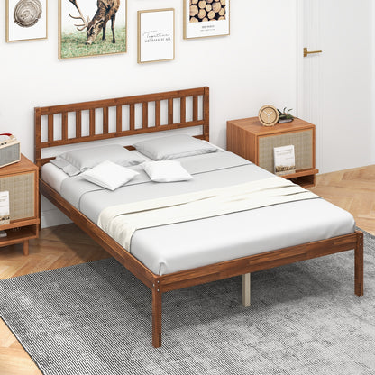 Full Size Wood Bed Frame With Headboard, Slat Support, Walnut Simple Bed Frame at Gallery Canada