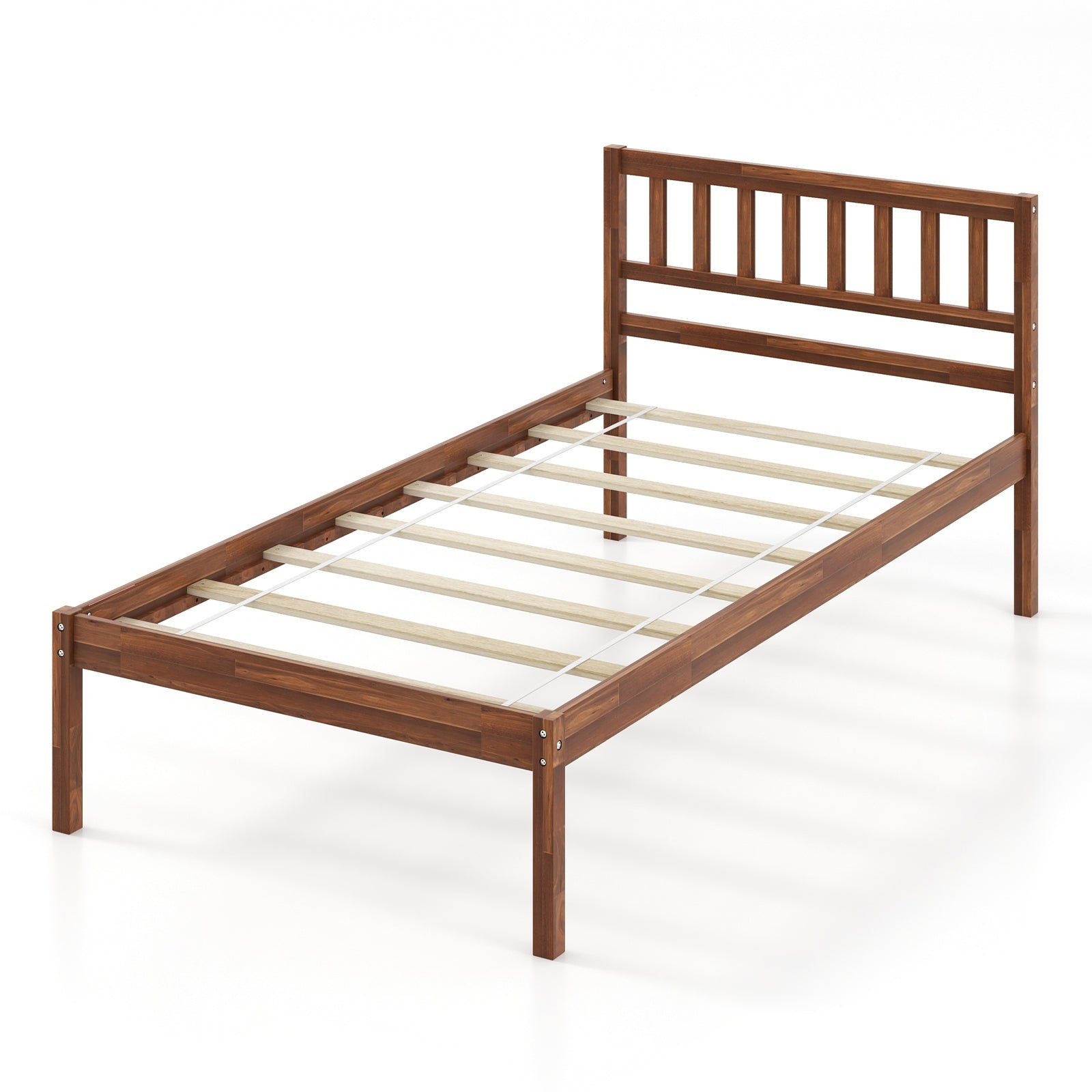 Twin/Full/Queen Size Wood Bed Frame with Headboard and Slat Support-Twin Size, Walnut Simple Bed Frame at Gallery Canada