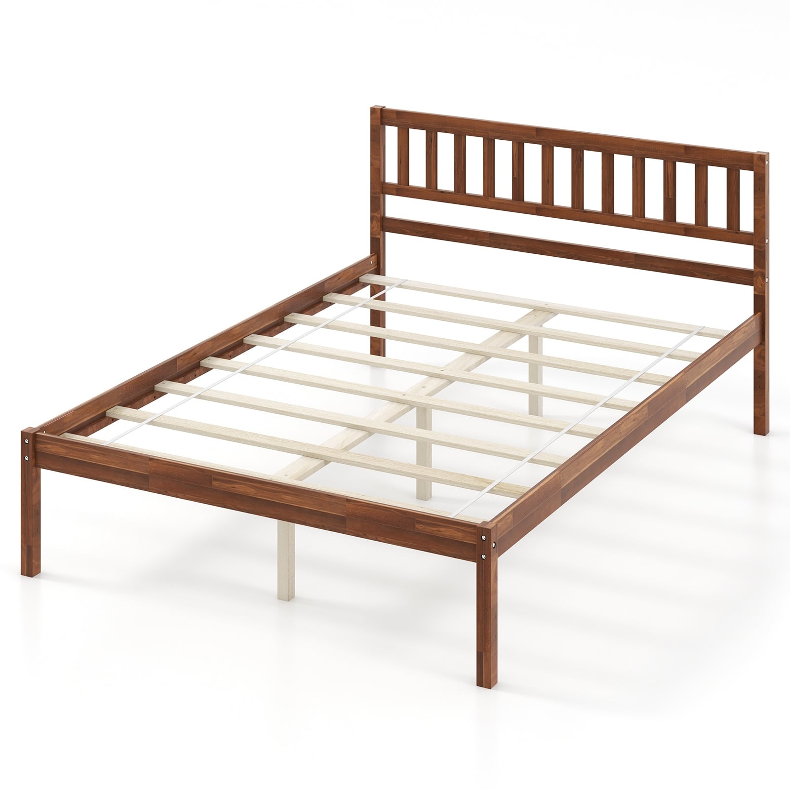 Full Size Wood Bed Frame With Headboard, Slat Support, Walnut Simple Bed Frame at Gallery Canada