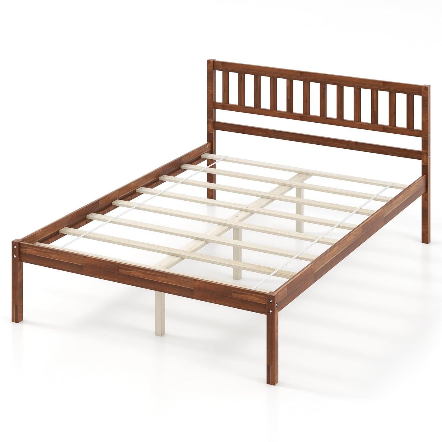 Full Size Wood Bed Frame With Headboard, Slat Support, Walnut Simple Bed Frame at Gallery Canada