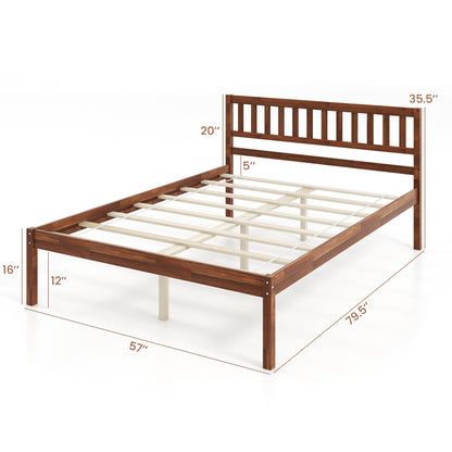 Full Size Wood Bed Frame With Headboard, Slat Support, Walnut Simple Bed Frame at Gallery Canada