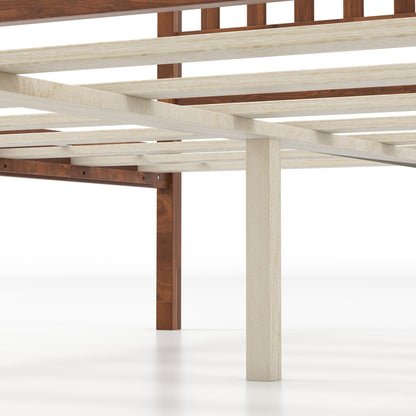 Full Size Wood Bed Frame With Headboard, Slat Support, Walnut Simple Bed Frame at Gallery Canada